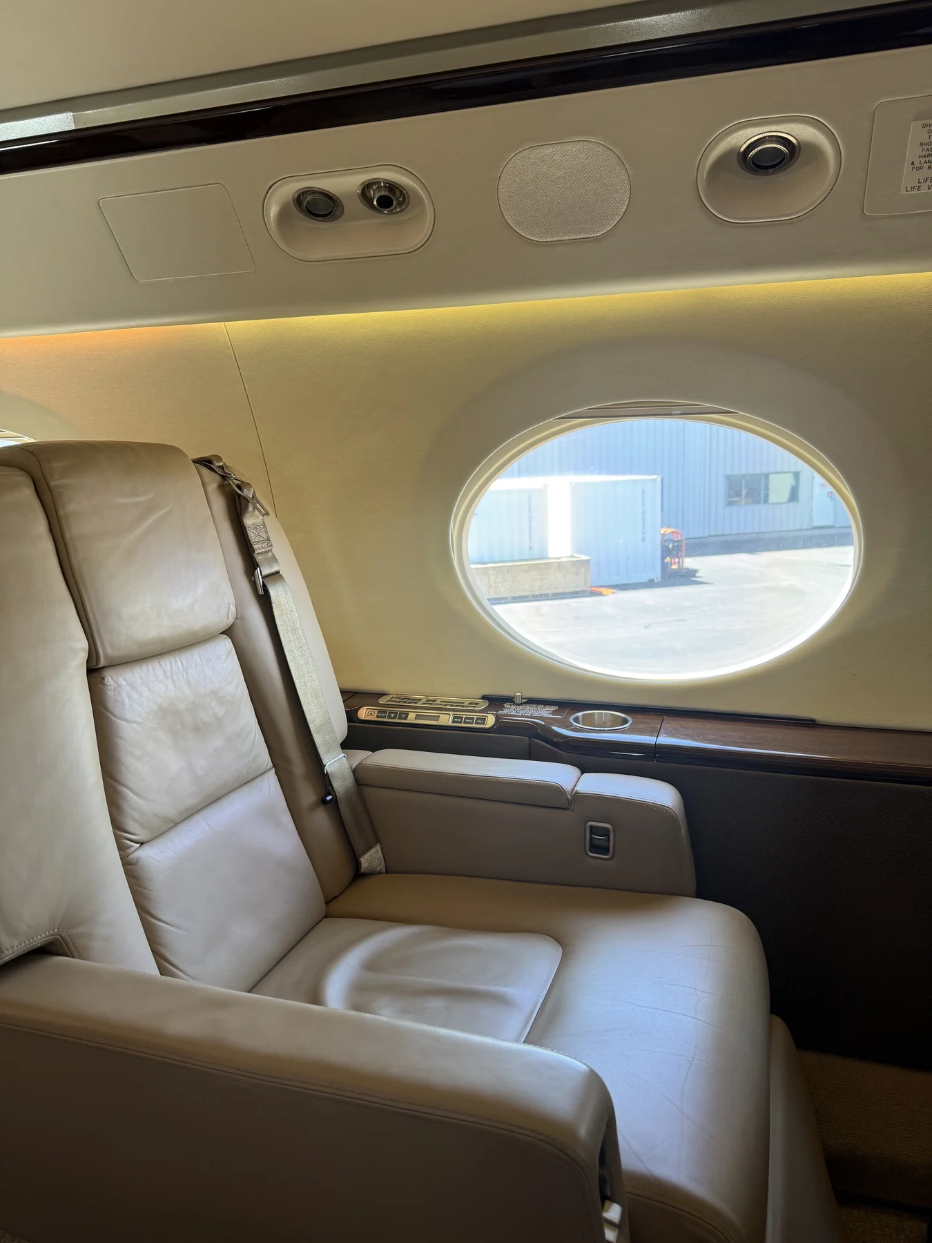 A private aircraft seat prepared for the trip