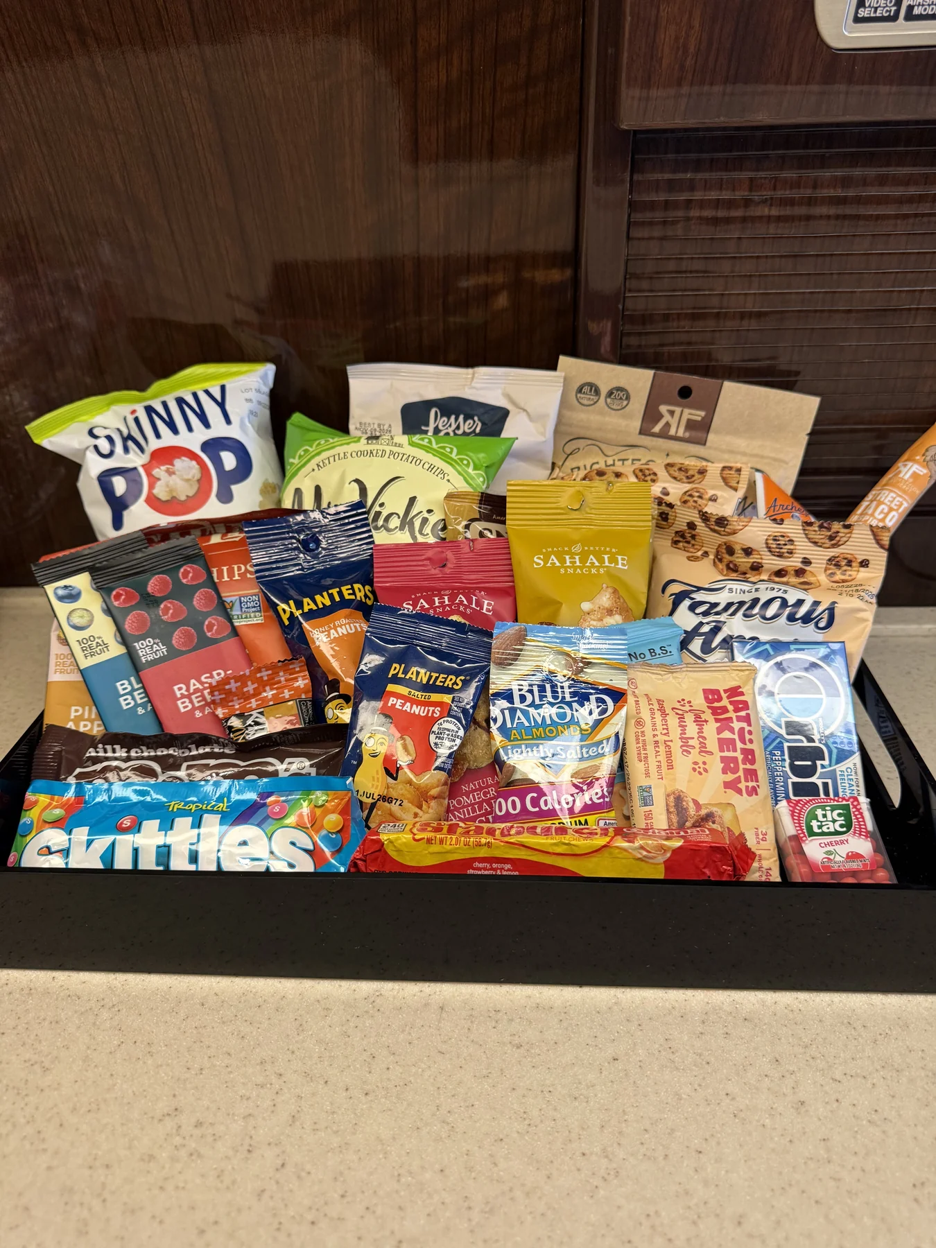A travel snack selection prepared for the flight