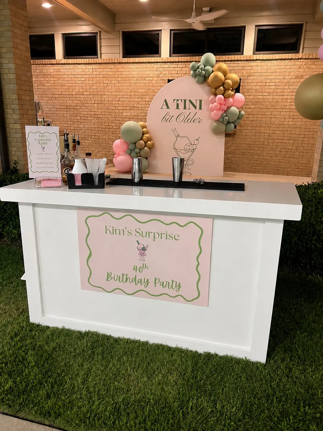 Custom martini bar for a surprise fortieth birthday celebration
