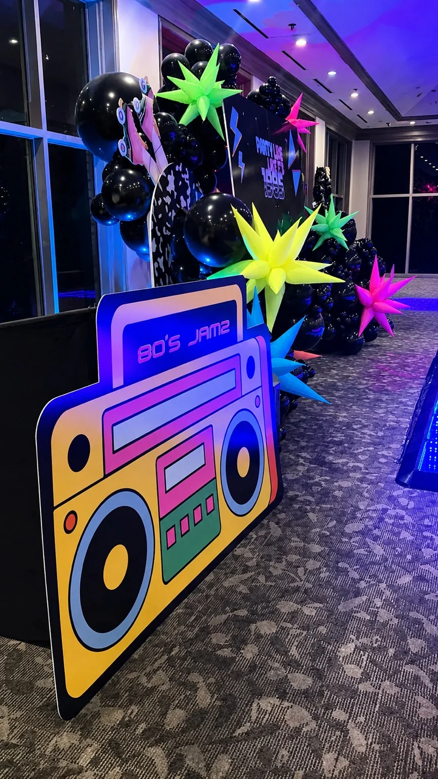 Completed boombox DJ booth at the party