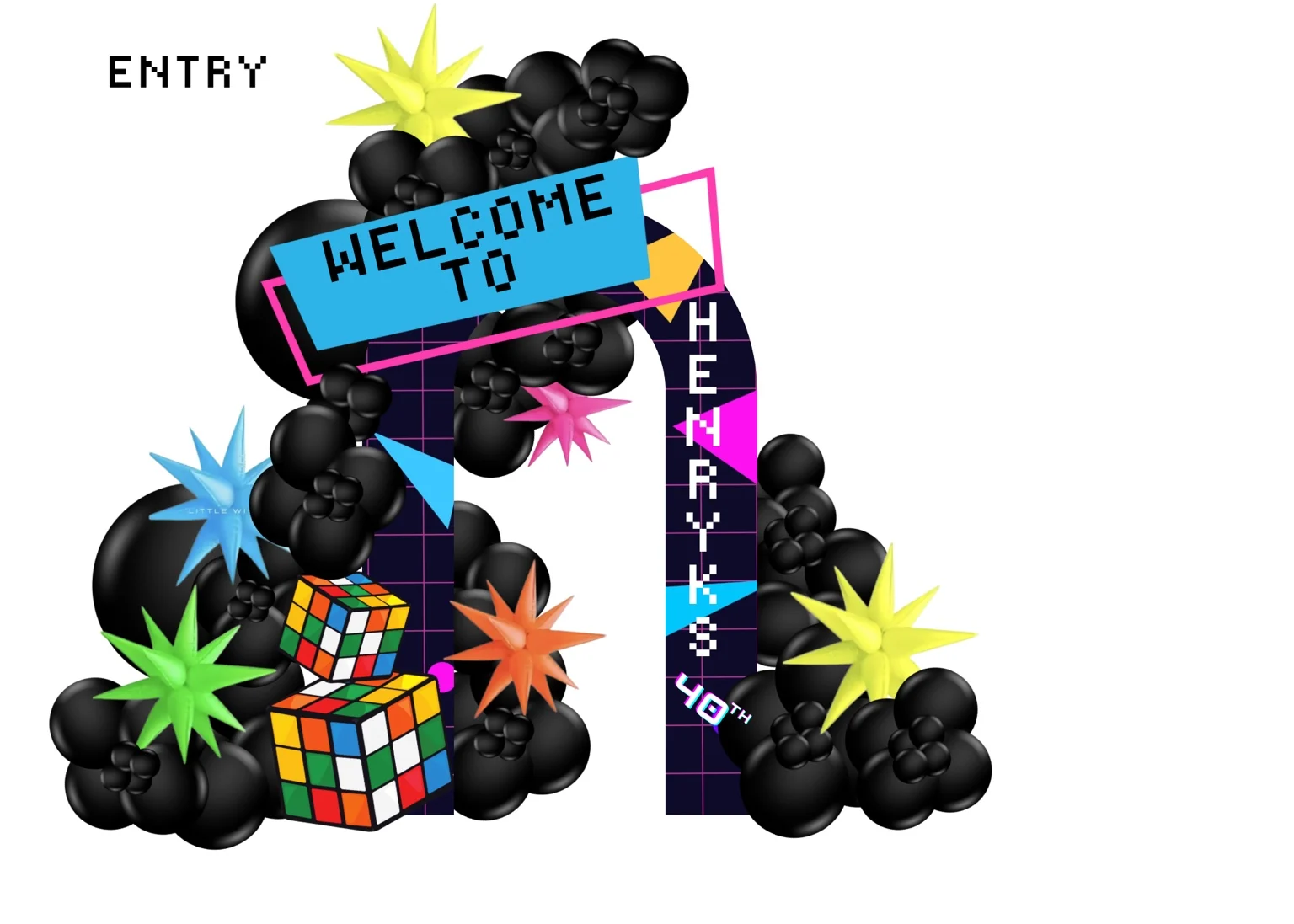Mockup for the 1980s party welcome entrance