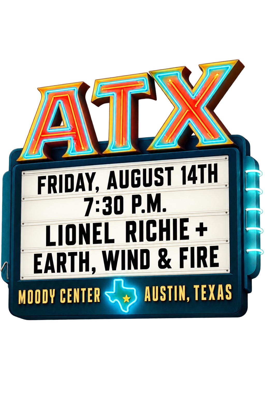 ATX marquee for the Lionel Richie and Earth, Wind & Fire concert weekend