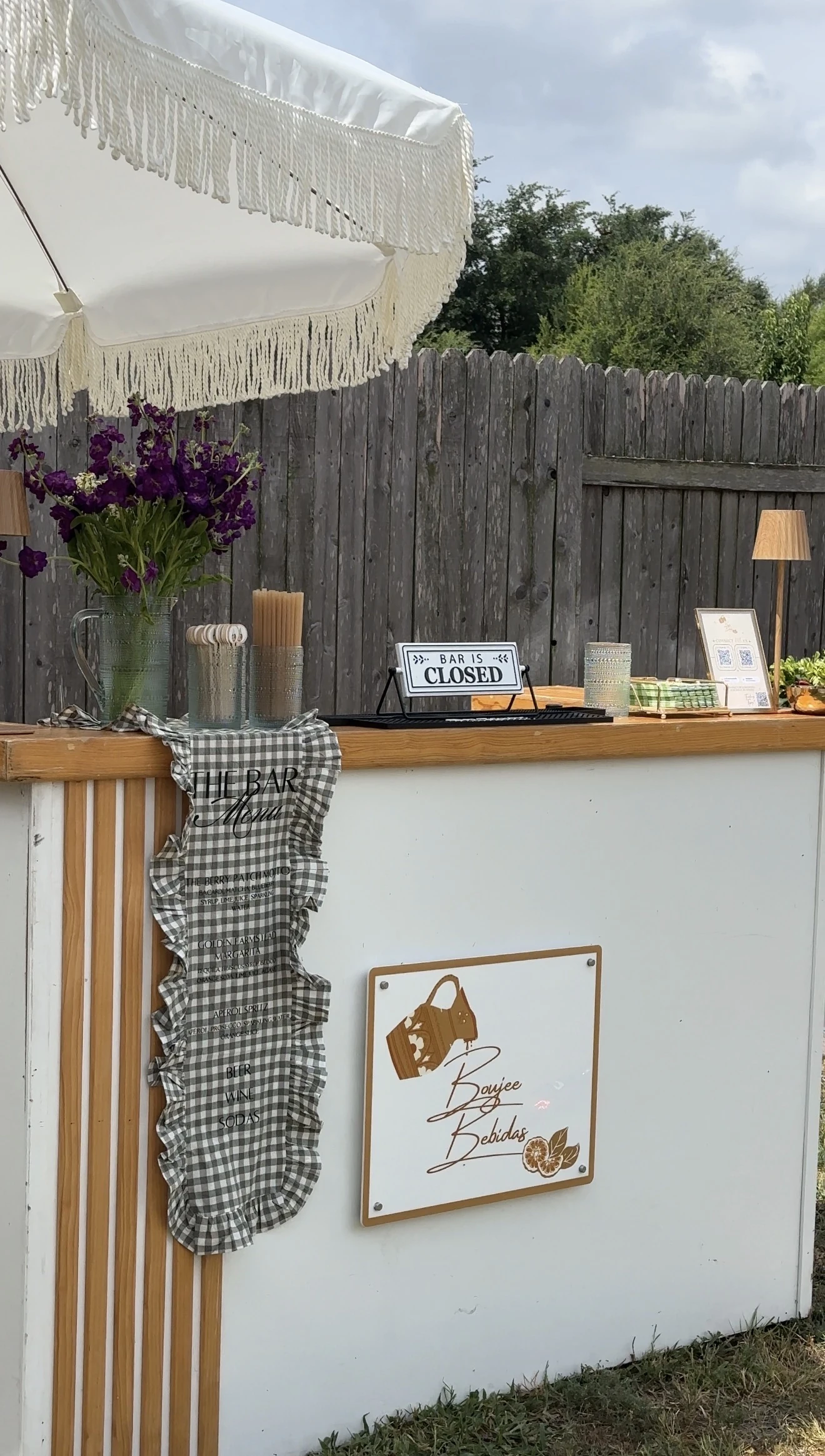 Farm-themed drink and snack bar setup
