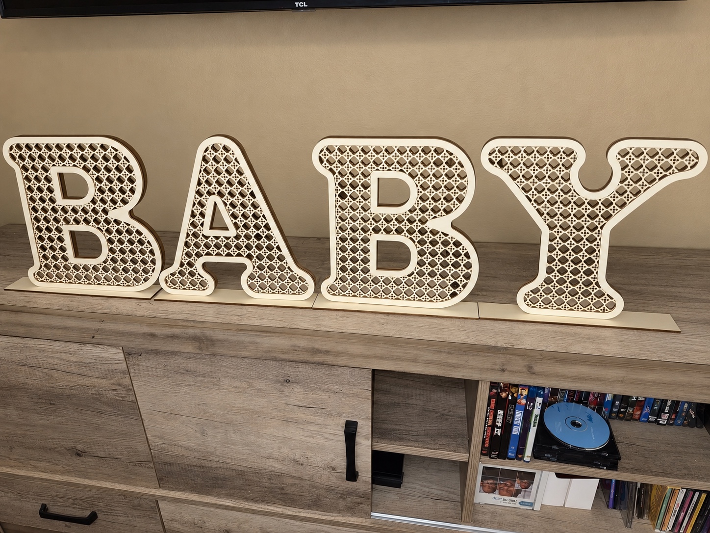 Decorative BABY letters used as part of the entry setup
