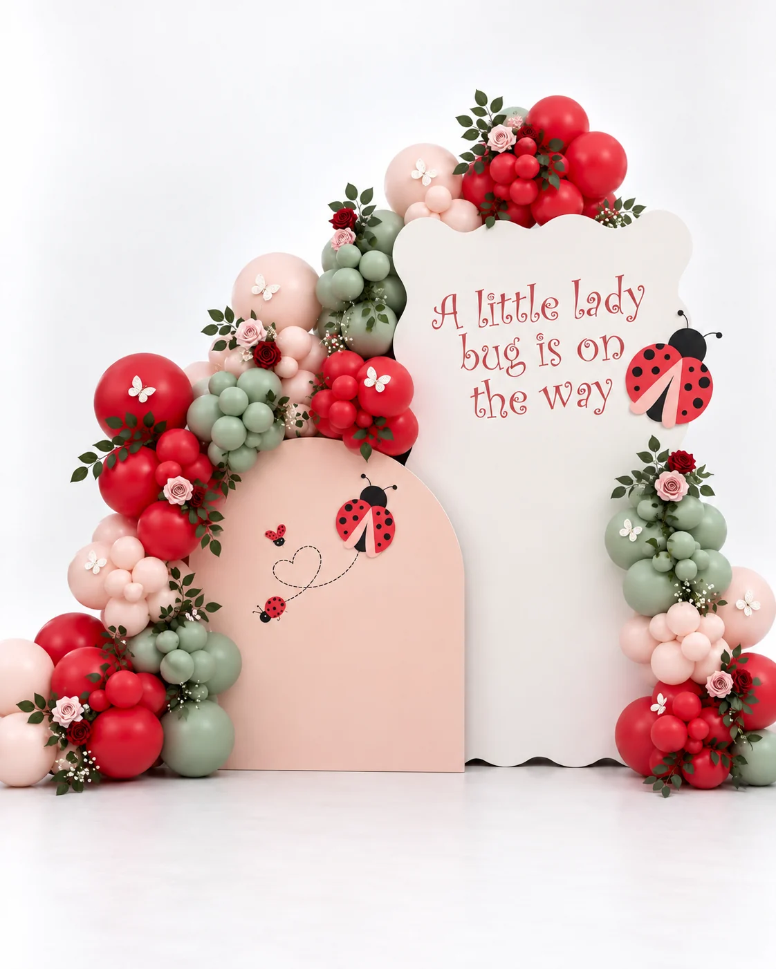 JOAT concept mockup for the ladybug baby shower backdrop