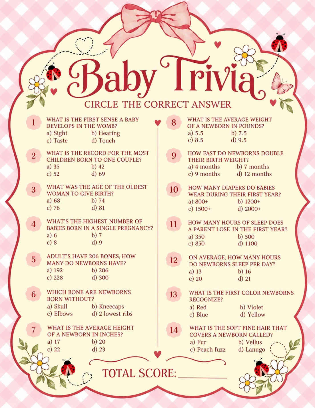 Custom Baby Trivia game in the shower design