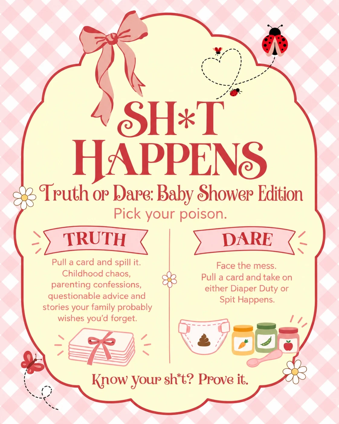 Shit Happens Truth or Dare Baby Shower Edition game sign