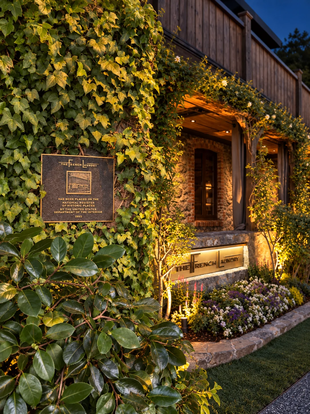 The French Laundry exterior in Yountville at night