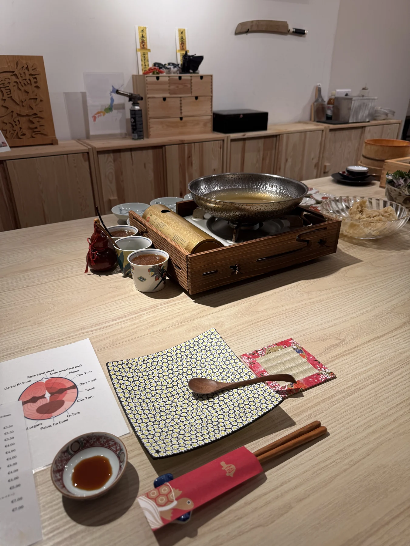The table setting at Sushi Misaki in Amsterdam