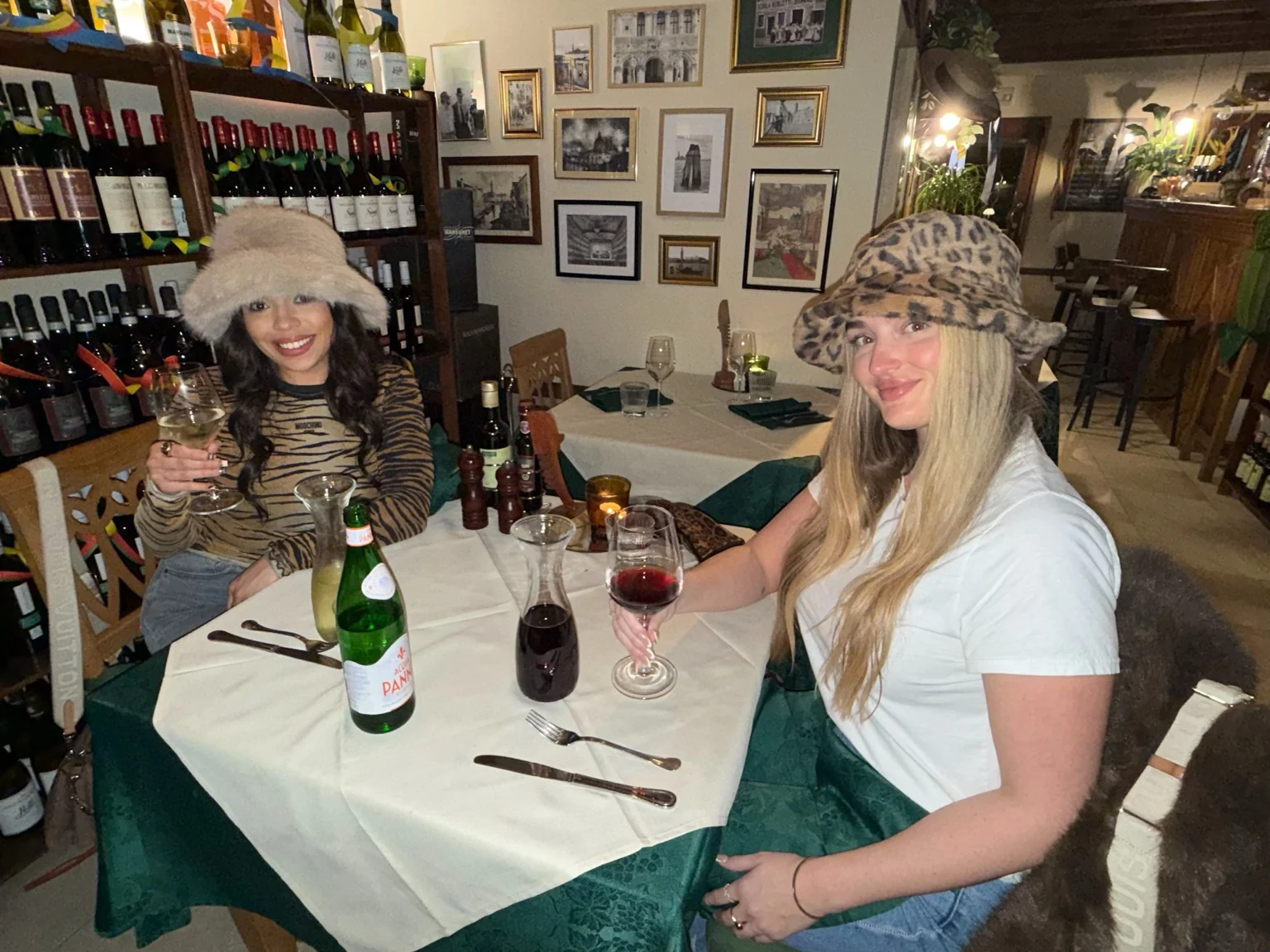 Jenica and Haley at a small restaurant in Venice