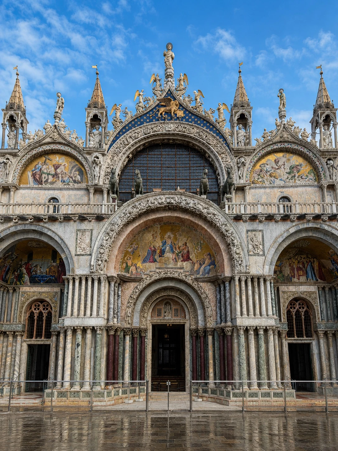 St. Mark’s Basilica under a clear blue sky in Venice