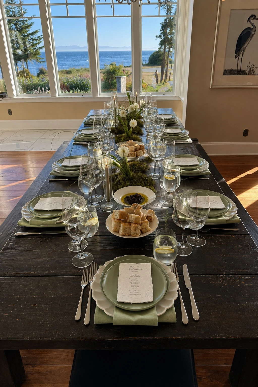Waterfront private dinner table set for guests